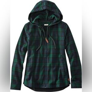 LL Bean Scotch Plaid Flannel Relaxed Fit Full Zip Hoodie - Women's size small